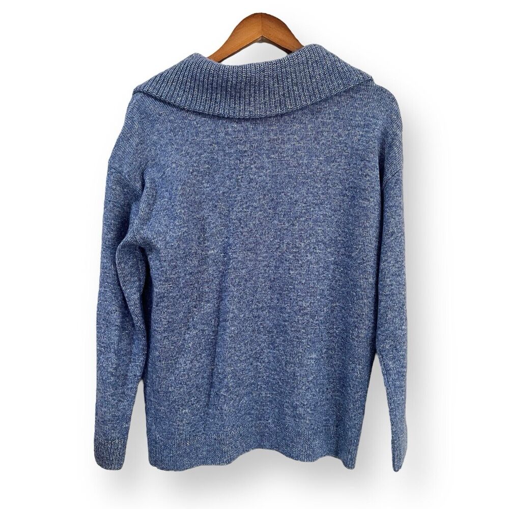 Talbots Sweater Petite Size LP Breton Button Collar Pullover Oxford Blue Heather - Picture 7 of 7